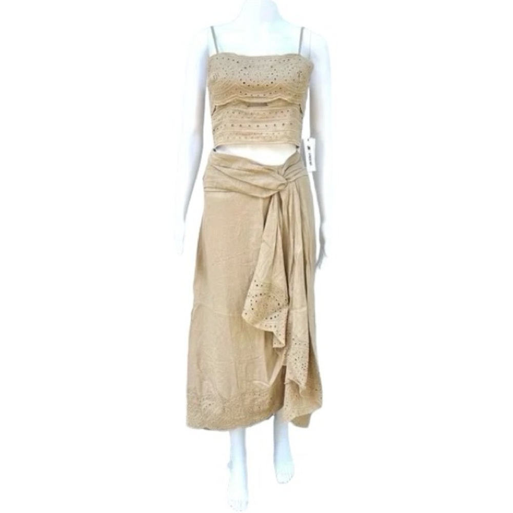 NEW JASON WU Tan Eyelet Two-Piece Crop Top + Skirt Set